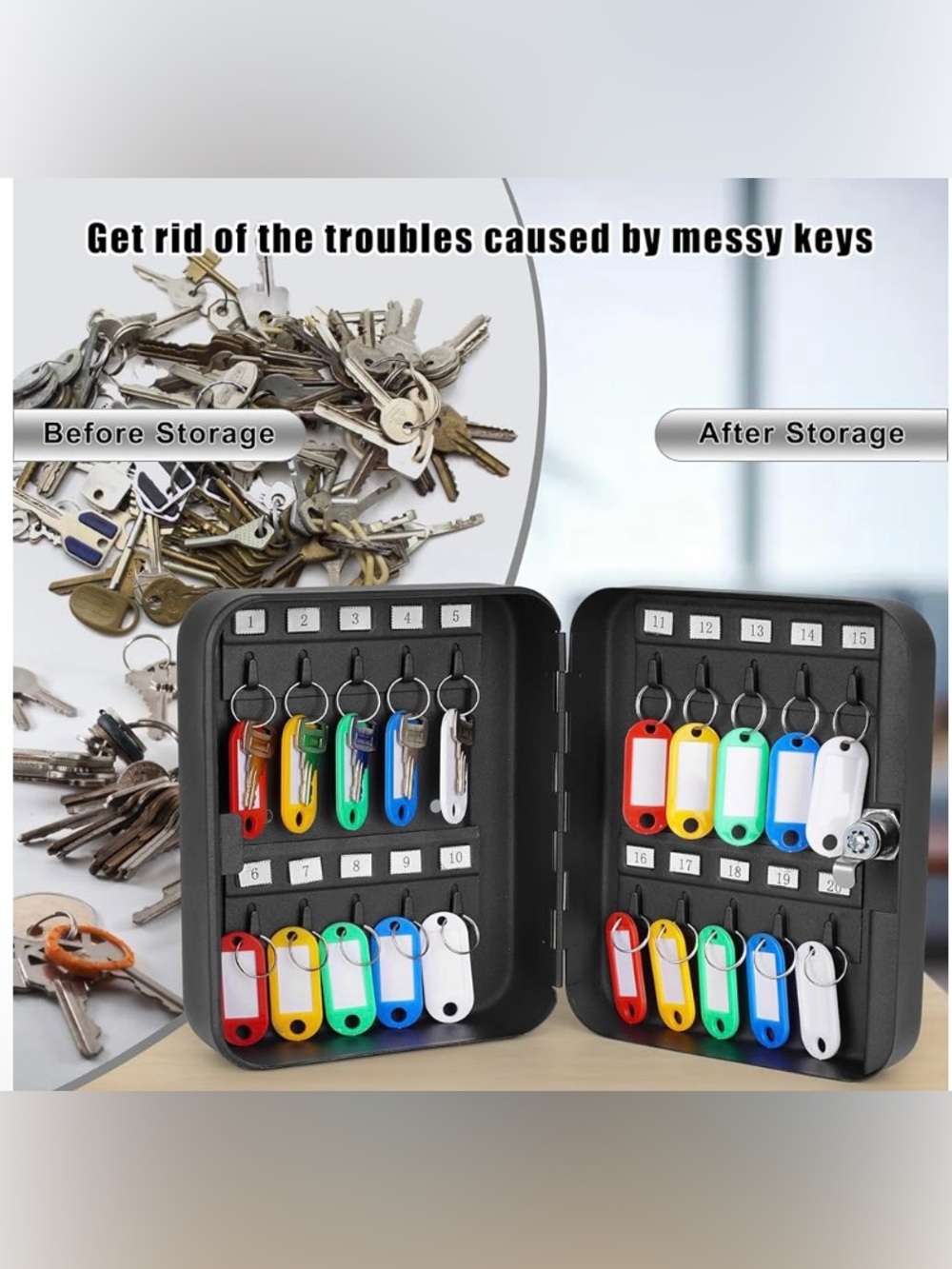 Key Safe Lock Box with Hooks and Number Labels - Black - Picture 10 of 12